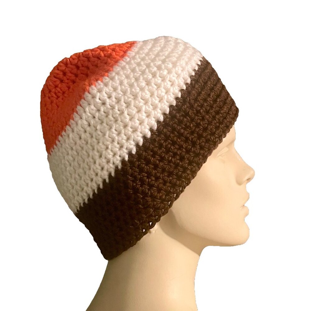 1970s Hat, Knit Hat, Beanie, Brown and Orange Hat, Vintage Winter Hat